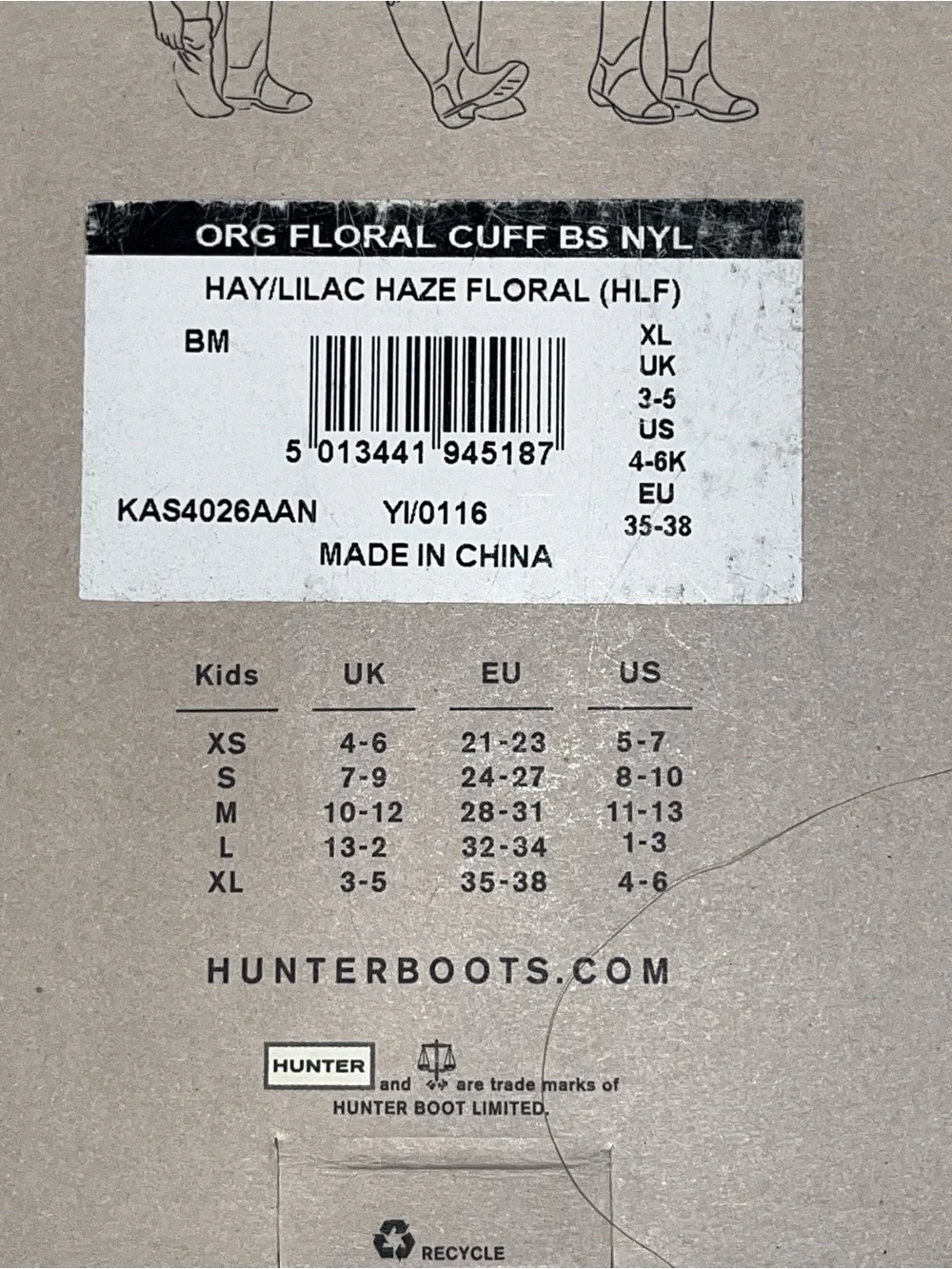 HUNTER Original floral cuff Kids boot socks in Hay Lilac Haze Floral